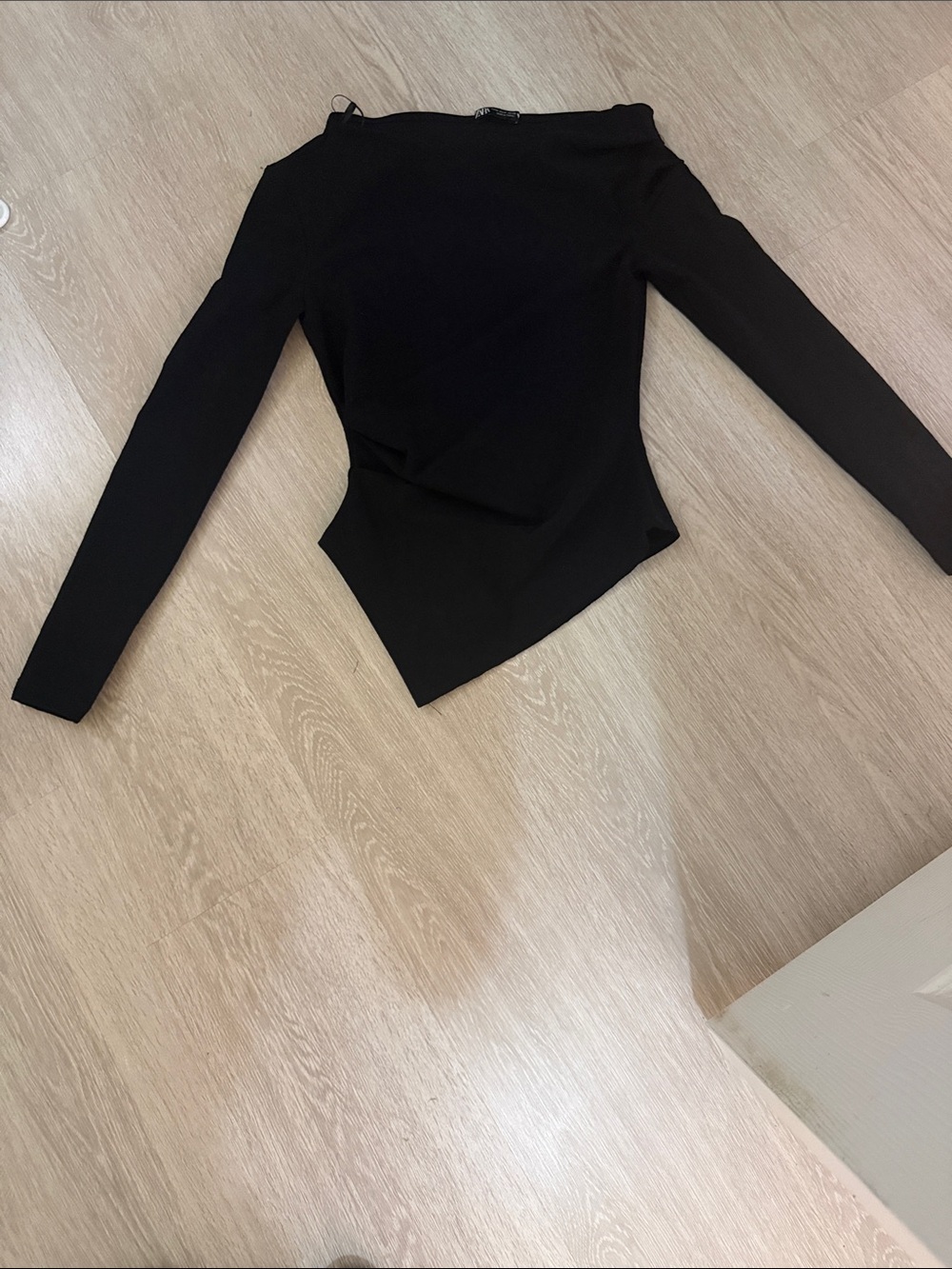 Zara Black Asymmetric Long-Sleeve Top